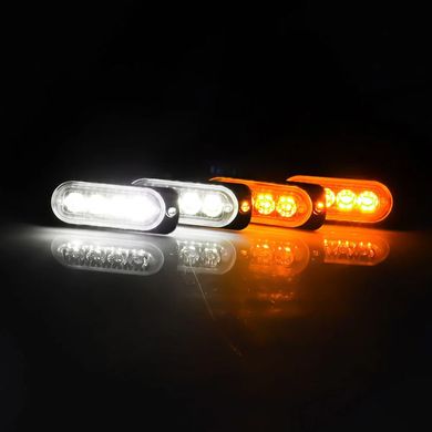 Проблесковый LED-маячок стробоскоп 16 диодов белый и оранжевый 12V Комплект из 4-х штук 85х28х10 мм