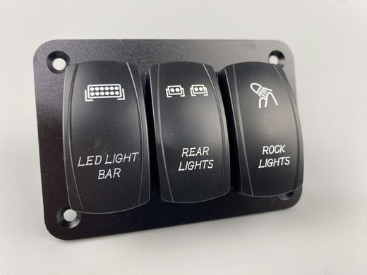 Панель перемикачів на 3 клавіші 12V/24V з LED-підсвіткою та лазерним гравіюванням