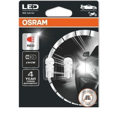 Комплект светодиодных ламп OSRAM 2825DRP-02B W5W Red 12V