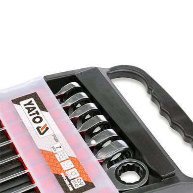 Набір ключів ріжково-накидних YATO 10-19 мм з тріщаткою 72T CrV, 7 шт. для професійного сервісу