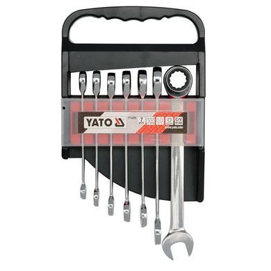 Набір ключів ріжково-накидних YATO 10-19 мм з тріщаткою 72T CrV, 7 шт. для професійного сервісу