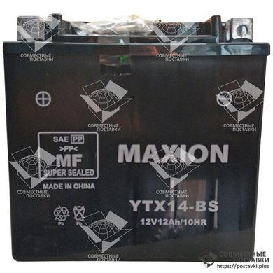 Мото аккумулятор Maxion YTX14-BS 12 Аh, 200 А, (+/-), 150х87х145 мм
