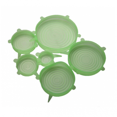 Кришки силіконові для посуду 6 шт універсальні зелені