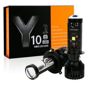 Суперяскраві LED лампи 70W з линзами HeadLight Y10 H4 6000K чіткий світловий кордон (з вентилятором)