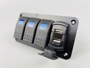 Панели с 3-мя переключателями, двумя USB-портами и цифровым вольтметром.