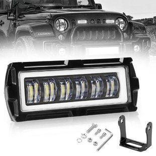 LED фара 30W з чітким світловим кордоном та ДХВ 125х50 мм - біле, жовте світло та габарити 5W х 6 + DRL