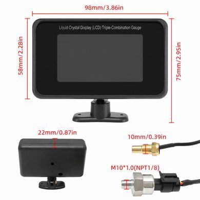 Універсальний цифровий датчик 3-в-1 LCD: тиск оливи, температура води, вольтметр з датчиками 12/24V