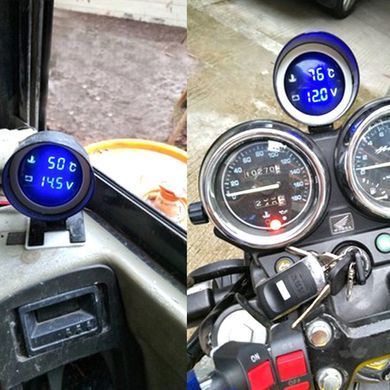 Електронний датчик температури двигуна та напруги 2-в-1 (12/24V, LED синій, різьба 3/8")