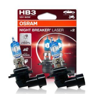 Комплект галогенових ламп OSRAM 9005NL-2HB HB3 Night Breaker LASER +150% 60W 12V P20d (2 шт)