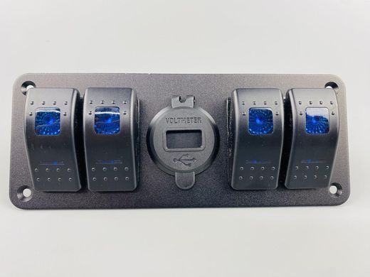 Панель с 4-мя переключателями, USB зарядкой QC3.0 и вольтметром