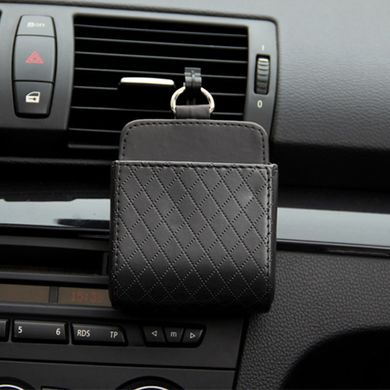 Органайзер в авто из эко-кожи подвесной на дефлектор 12х9х5 см для телефона, очков, мелочей чорний