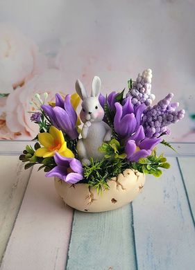 Мыло ручной работы кашпо цветы с кроликом